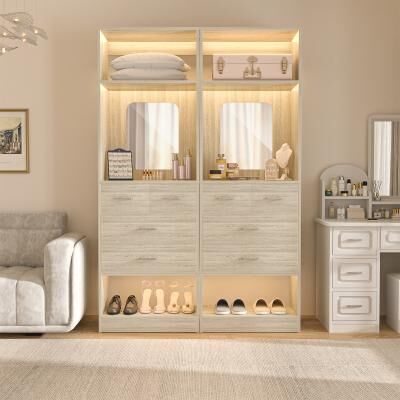 Rackcog Cimly 25''W Closet Organizer with Mirror and Drawers, Freestanding Closet System for Walk-in/ Reach-in Closet