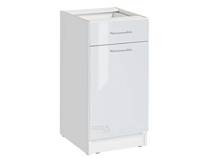 Cuisineandcie - MEUBLE CUISINE BAS ECO Blanc Brillant 1 Porte\, 1 tiroir L 40cm - Meuble Bas Cuisine Rangement\, Meuble Cuisine\, Placard Cuisine Bas