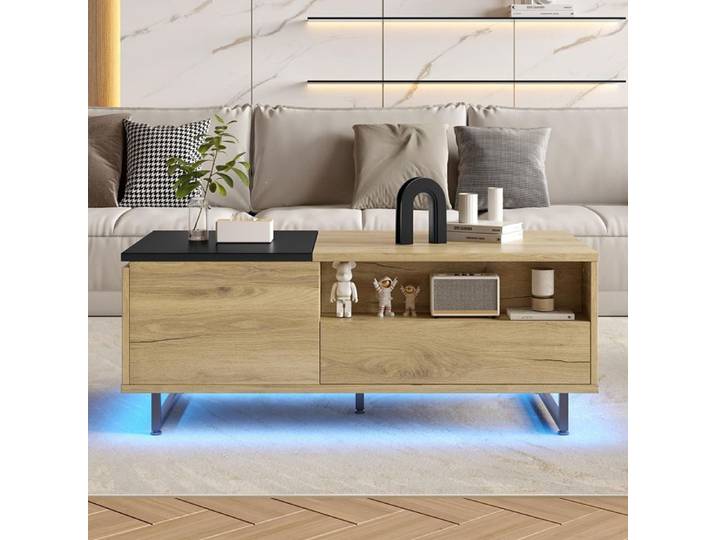 Table basse réglable LED tiroirs design minimaliste multifonction