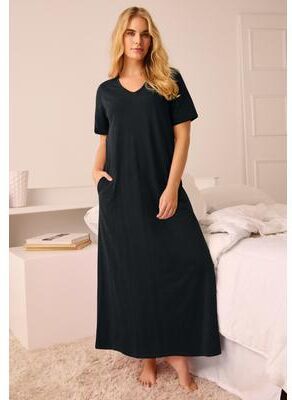 Plus Size Women's V-Neck Short Sleeve Maxi T-Shirt Lounger by Dreams & Co. in Black (Size S)