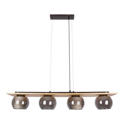 NÄVE Pendelleuchte "Texas", natur, 4, Ø 15cm H: 120cm, 1 Stk., Leuchten, Glasschirme smokey, naturfarbenes Holzdetail, 4x E27, H:120cm, L: 90cm, Pendelleuchte