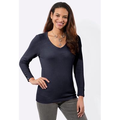 V-Ausschnitt-Pullover CASUAL LOOKS "V-Ausschnitt-Pullover", Damen, Gr. 44, blau (marine), 100% Baumwolle, unifarben, Pullover