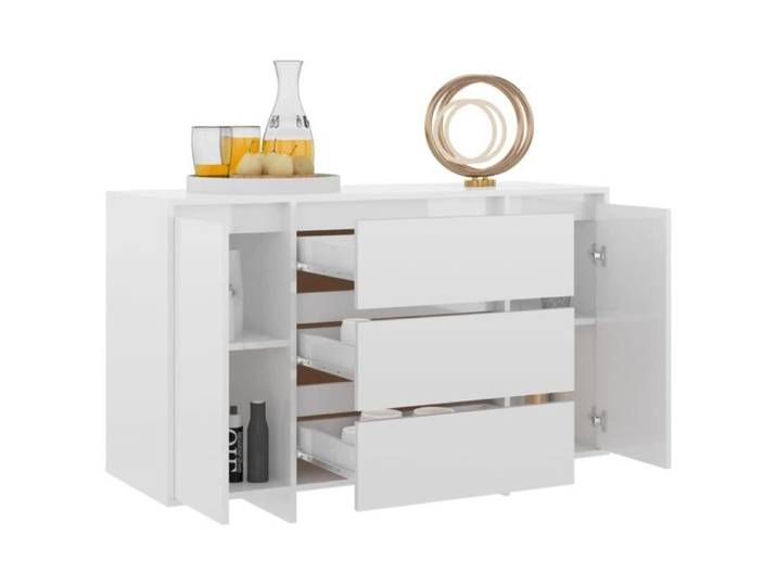 JIM - MEUBLE ENFILADE - Buffet avec 3 tiroirs Blanc brillant 120x41x75 cm Aggloméré(4880)