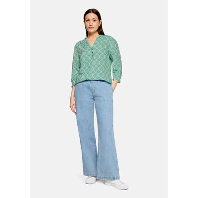 Schlupfbluse CARTOON "Damen mit Raffung", Damen, Gr. 34, grün (grün, blau), Obermaterial: 100% Viskose, lässig geschnitten normal, V-Ausschnitt, Blusen Schlupfbluse