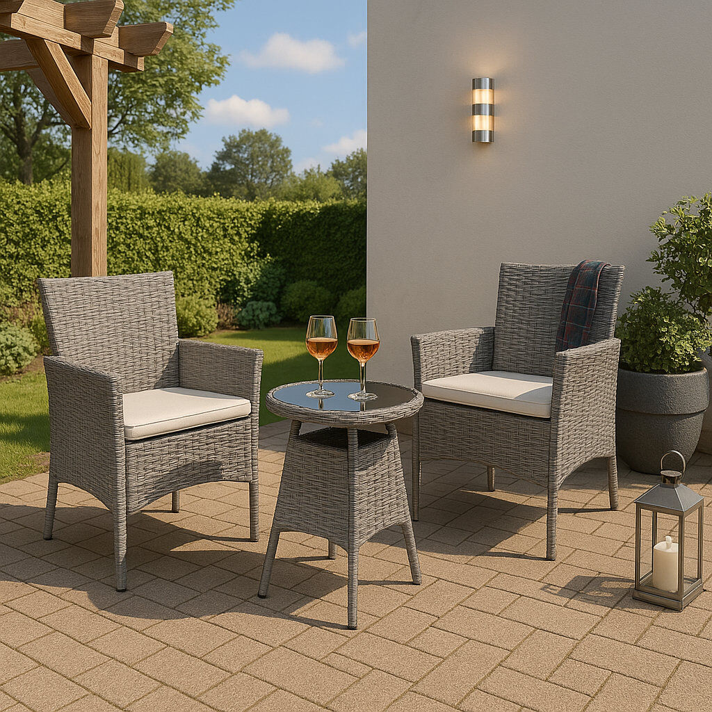 Mistana Sarenac 2 - Person Patio Dining Set with Round Table , Cushions Included Grey 2