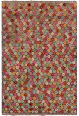 Treasured Knots Shabby Chic Balochi Barr Gray/Red Hand Knotted Wool Rug - 3'0'' x 4'11''