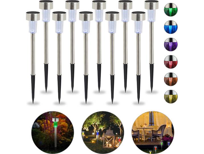 Lot de 40 lampes solaires\, lampes solaires LED étanches\, pour jardin et terrasse\, changement de couleur\, acier inoxydable\, lampes d'allée\, argent