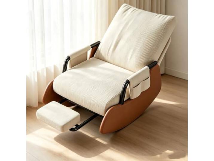 LCNDKF Schaukelsessel Modern mit Ausziehbarer Fußstütze Wohnzimmersessel mit harmonischer Wippfunktion und durchdachter Seitenaufbewahrung.