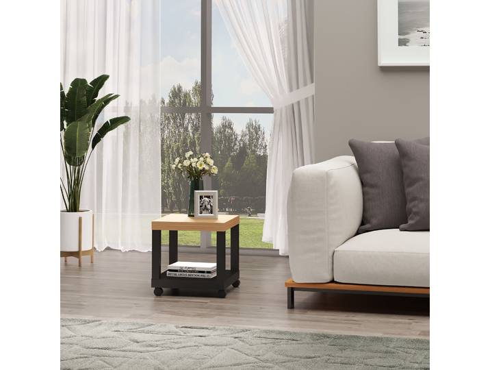 HOMCOM Table Basse Roulante Moderne Bois Noir 40x40x40cm