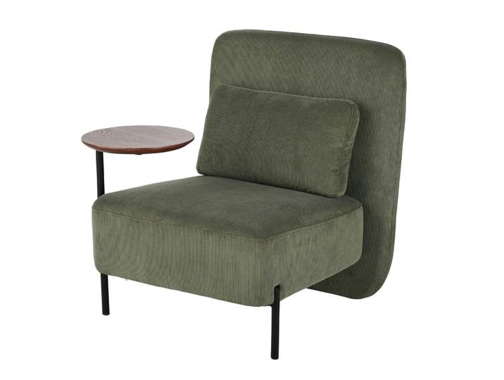Fauteuil professionnel en velours côtelé vert olive et tablette amovible