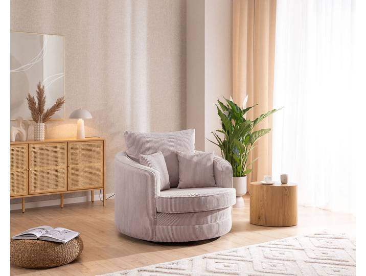 S-Style Möbel Ted - Drehsessel Love Seat XXL 360 Grad drehbar aus Cord-Stoff - Puderrosa