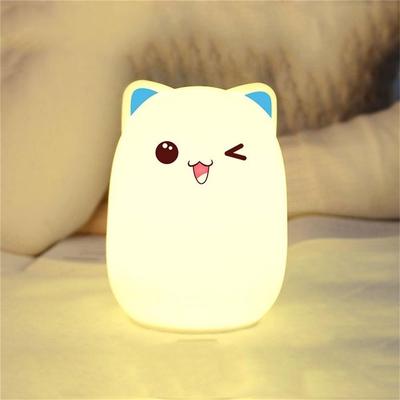 United Color Changing Cat Shaped LED Nightlight USB Rechargeable Silicone Lamp blue