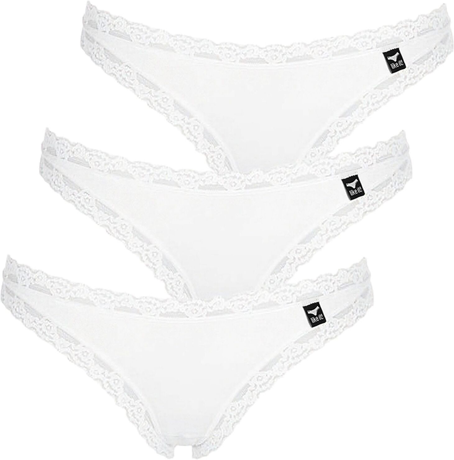 Like It! String LIKE IT "3er Pack Damen String Olivia", Damen, Gr. L, Stoff, weiß, Stoff, Obermaterial: 92% Polyamid PA. 8% Elasthan EL., Unterhosen String
