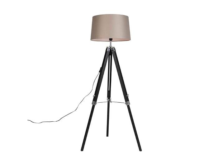 Lampadaire trépied noir avec abat-jour 45 cm en lin taupe