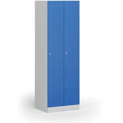 Metallspind S1, 2 Abteile, 1850 x 600 x 500 mm, Zylinderschloss, blaue Tür