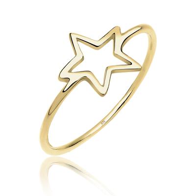 Silberring ELLI PREMIUM "Ring Stern 375 Gelbgold" Gr. 58, gold, Fingerringe, Damen, 58, Gelbgold 375, Silberring