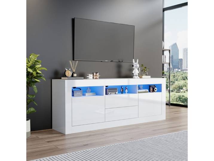 Meuble TV 160 cm laqué avec LED contrôle via application mobile