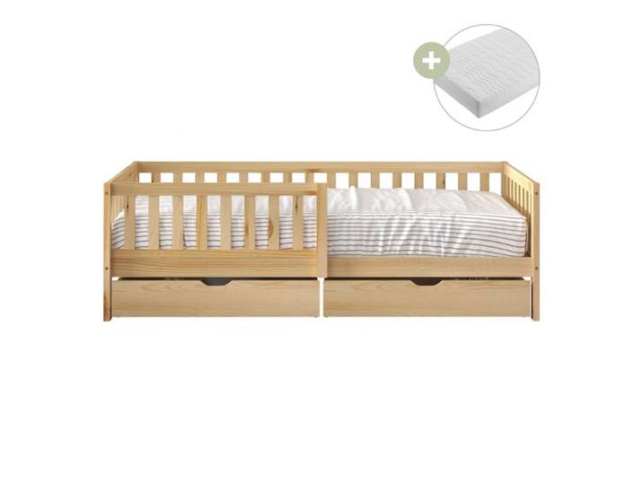Lit Enfant - SUNNY - Isa - 90 x 200 cm - Matelas hybride inclus - 2 Tiroirs de rangement