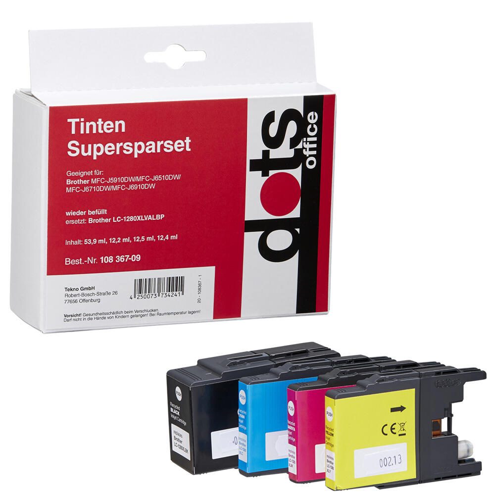 dots Druckerpatronen kompatibel zu brother LC-1280XLVALBP, 4er-Set schwarz, cyan, magenta, gelb 1524,4005-DOTS