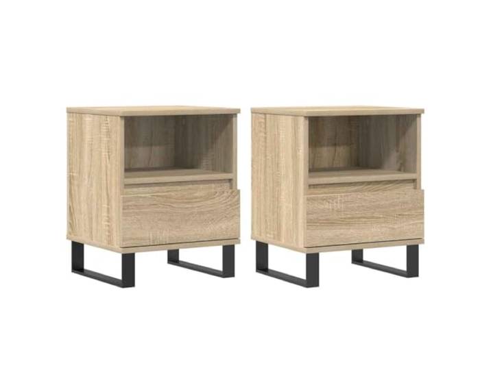 Tmriohed Nachttisch 2er Set Sonoma-Eiche 40x35x50 cm Beistelltisch Praktischer Kommodenschrank fürs Schlafzimmer mit Schublade, offenem Fach und stabilen Metallbeinen im Holzdekor.