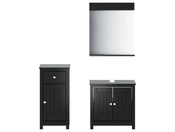 POUFGDR Badezimmermöbel, 3 Stück, Berg, schwarz, massives Kiefernholz WC-Schrank, Wandspiegel für Waschbecken, UV-lackierte Oberfläche, Unterschrank