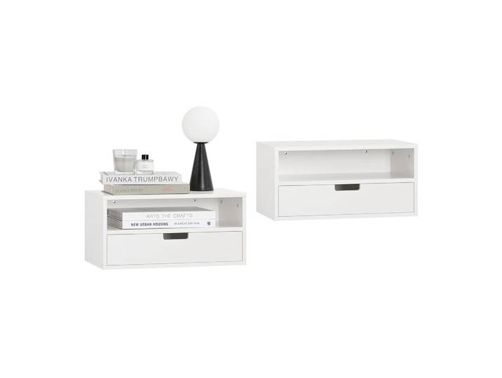SoBuy Schwebender Nachttisch 2er Set Weiß, Holzwerkstoff, 45x22x25 cm, Schlafzimmer, Nachttische