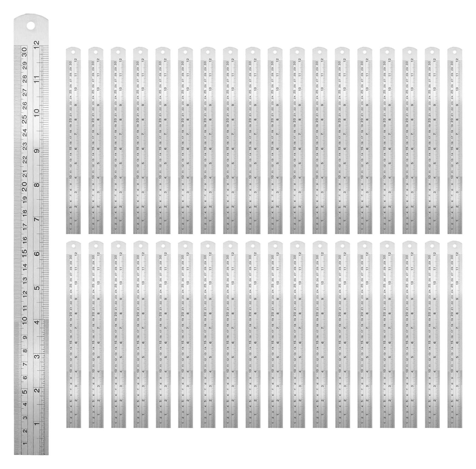 40 stuks Rvs liniaal 30 cm, metalen liniaal voor kantoor en thuis