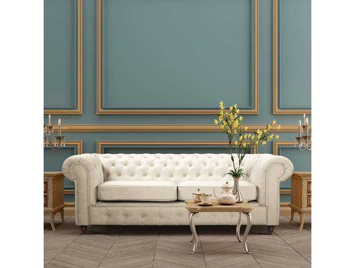 Sofa Beige Microfaser Valeria 218cm Gleichschenklig Schlaffunktion für dauerhafte Nutzung Glamour