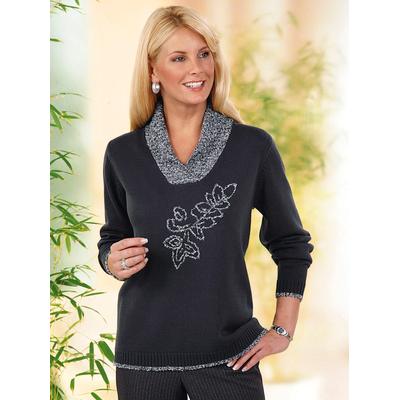 Strickpullover CLASSIC BASICS "Pullover", Damen, Gr. 40, grau (anthrazit), 93% Polyacryl, 5% Polyester, 2% Lurex, unifarben, figurumspielend, Pullover Strickpullover