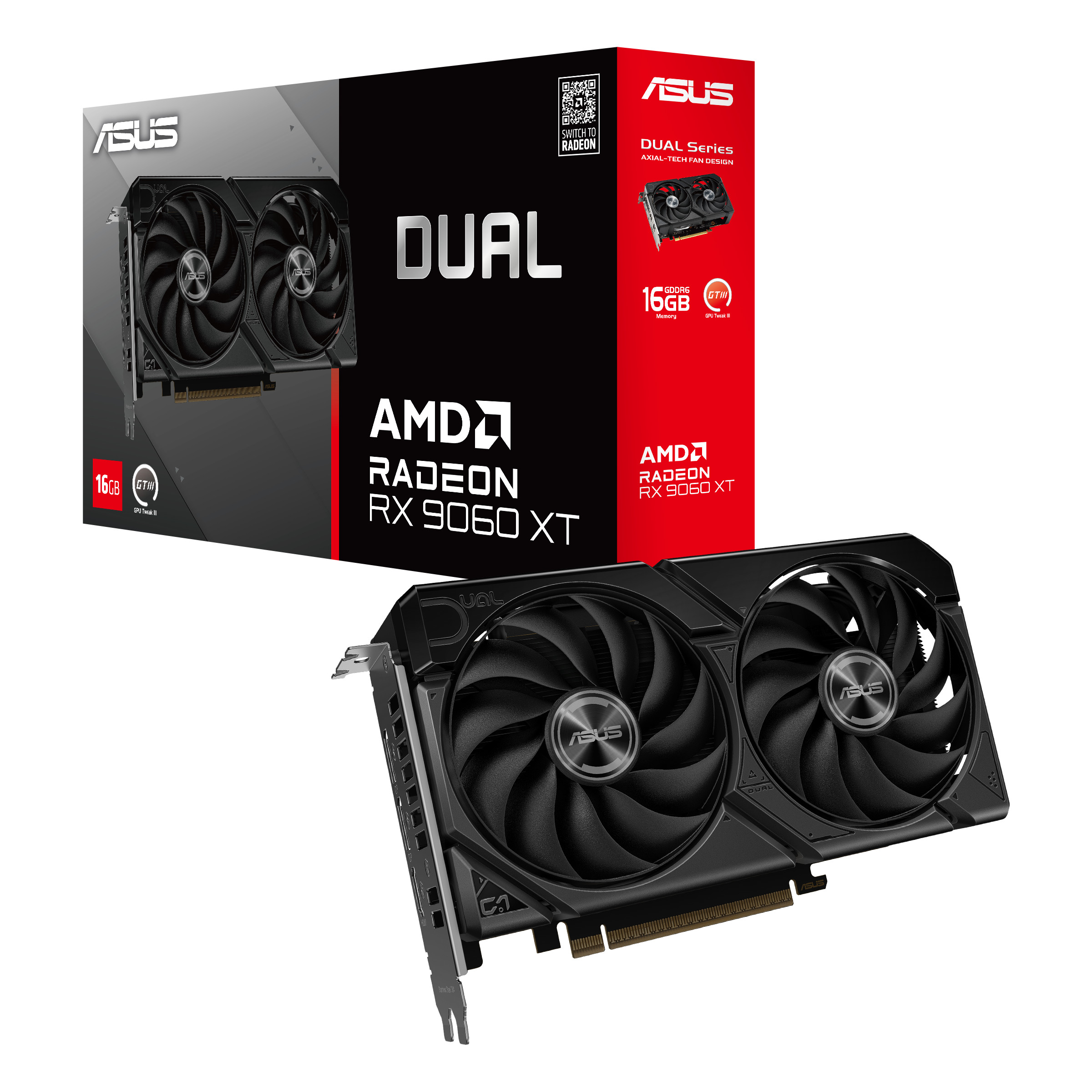 ASUS DUAL Radeon RX 9060 XT DUAL-RX9060XT-16G 16GB DDR6 Grafikkarte, HDMI/DP 90YV0LG2-M0NA00