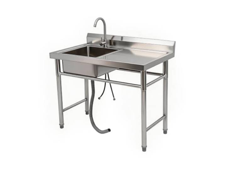 SEZEAIE Edelstahl Spülbecken Küche, Freistehende Spüle Küchenspüle Einbecken-Küchenspülen mit Warm- und Kaltwasserhahn Außen-Einzelspüle Bedienstisch für Garten Waschküche mit Arbeitsfläche