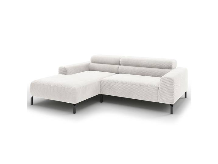 Ecksofa Longchair opt Funktion Weiß Cordstoff Catia 223cm Longchair davorstehend links Kopfstütze verstellbar