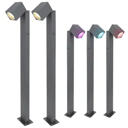 Wegeleuchten Außen anthrazit Garten Stehlampe Aussen Außenleuchte Terrasse stehend, schwenkbar, Fernbedienung dimmbar, 1x RGB LED 3,5W, LxBxH 11,5x7,2x80 cm, 2er Set
