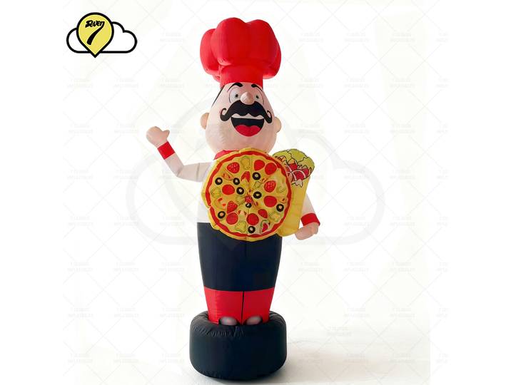 2,5 m Nouveau Design Personnalisé : Figurine de Chef Gonflable avec Pizza et Shawarma, Danseur Aérien avec Mains Ondulantes, Décoration, Jouet avec Souffleur et LED