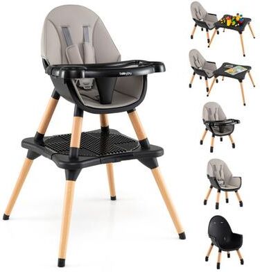 Costway 5-in-1 Baby Convertible Wooden High Chair with Detachable Tray-Black