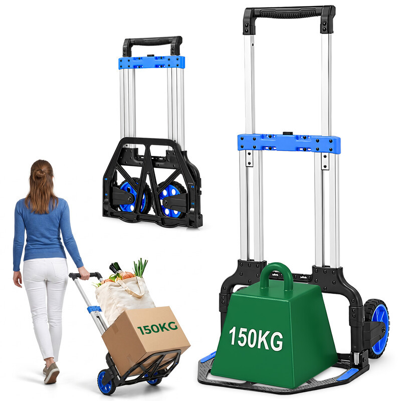 Opvouwbare Zware Handkar 150 KG met Hoogteverstelbaar Aluminium Frame en Ergonomische Handgrepen