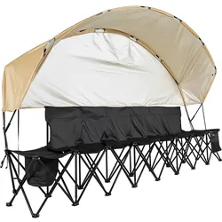 VEVOR tragbare Mannschaftsbank Sitzbank Campingbank (6 Personen) mit Seitentaschen & Tragetasche & Sonnenschutzdach, Klappbank mit Rückenlehne, Seitenbank für Fußball Baseball Outdoor Schwarz