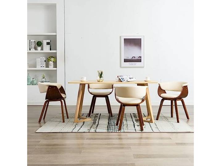 KTHLBRH Esszimmerstuehle 4 STK Creme Bugholz Und Kunstleder Pflegeleichtes Kunstleder, stabiles Bugholzgestell, 4 Holzbeine, ergonomische Form, bis 110 kg belastbar