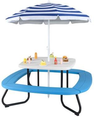 Costway Toddler Outdoor Activity Table with Adjustable and Collapsible Umbrella-White