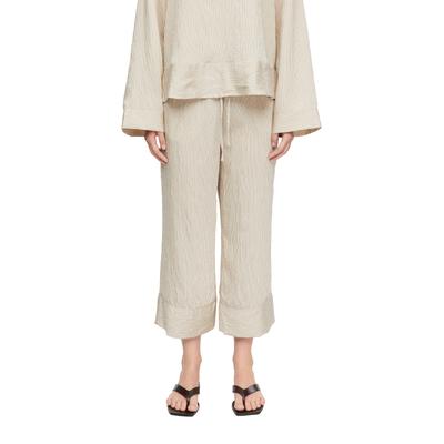 7/8-Hose COMMA, Damen, Gr. 44, N-Gr, beige (bone beige), Web, Obermaterial: 77% Viskose, 17% Polyamid, 6% Polyester, weit 7/8-Länge, Hosen 7/8-Hose, gestreifte Optik, lässig weit geschnitten