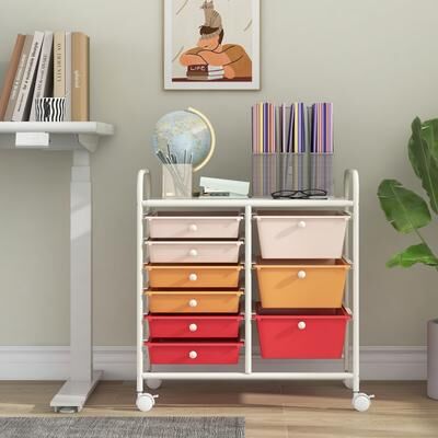 Lirago 9-Drawer Rolling Storage Cart with Colorful Drawers and Metal Frame