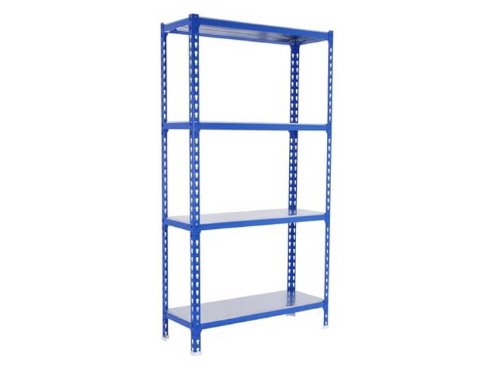 Simon Rack Metallregal 1500x1200x400 mm - Simonclick 4 Höhen, Metallablage, Biegepunkt 200 kg, Korrosionsschutzlackierung, Klicksystem-Montage, Blau/Verzinkt