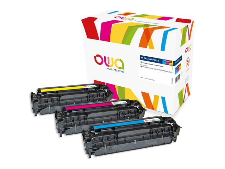 OWA Toner compatible HP 305A - K35580OW - Pack de 3 (Cyan, Magenta, Jaune)