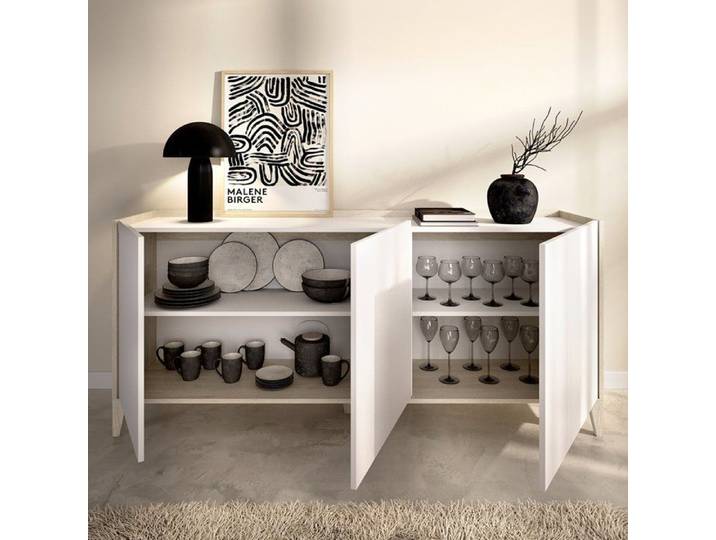 Buffet Caribou Dmora en Bois Mélaminé Blanc 40x150x78h cm