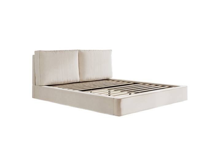 Lit tapissier double en chenille beige 180 x 200cm