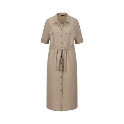 Sommerkleid GOLDNER "Leinenkleid im Safari-Look", Damen, Gr. 48, N-Gr, beige (stein), Obermaterial: 55% Leinen LI. 45% Baumwolle CO., tailliert, Kleider Sommerkleid, figurschmeichelender Schnitt