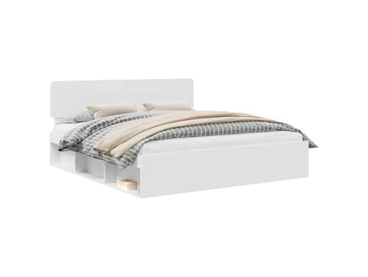 HMDNGOUT Massives Kiefernholz Bettgestell 180x200 cm mit Kopfteil Weiß, Stabiler Lattenrost, modernes Design, einfache Montage