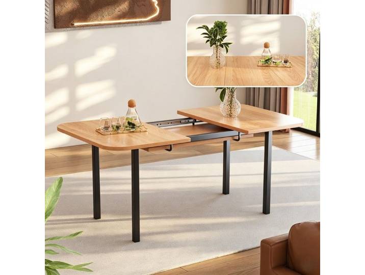 URTR Table à manger extensible 120 à 160cm - Plateau bois naturel - Support alliage - Style minimaliste - Naturel
