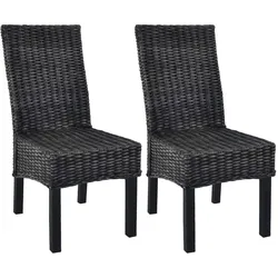 Décoshop26 - Set aus 2 schwarzen Küchen-/Esszimmerstühlen aus Kubu-Rattan und Mangoholz CDS020810