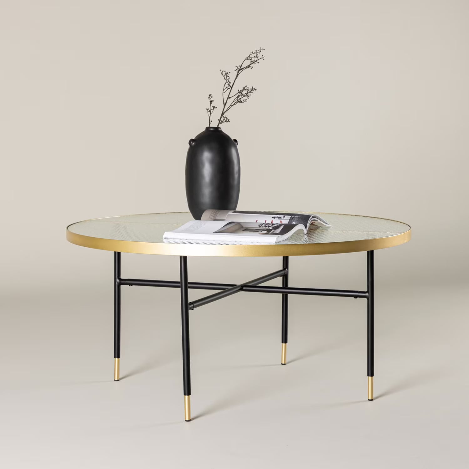 Nohr Iyana Ronde Salontafel met Glazen Blad, Brons, Diameter: 98 cm